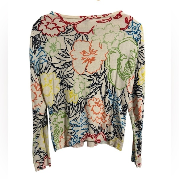 Rafaella Green and Orange Fitted Cardigan Button Down Floral Sweater Size Large - Picture 3 of 6